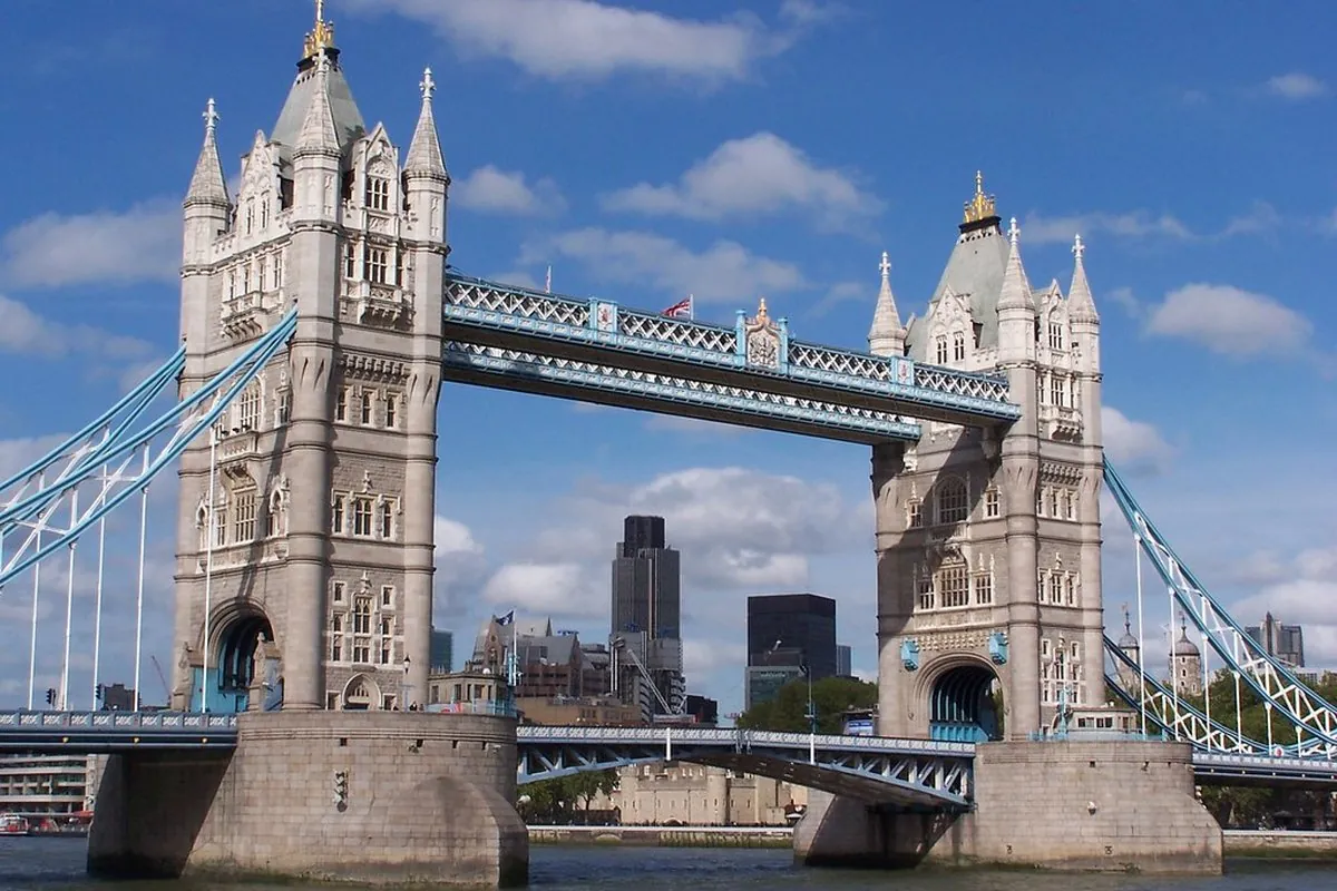 Tower Bridge in London under a blue sky